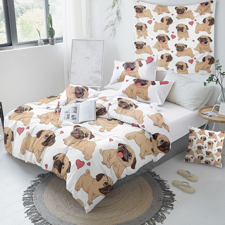 3pcs Hippie Pug Puppy Cartoon Comfortable Duvet Cover Bedding Set