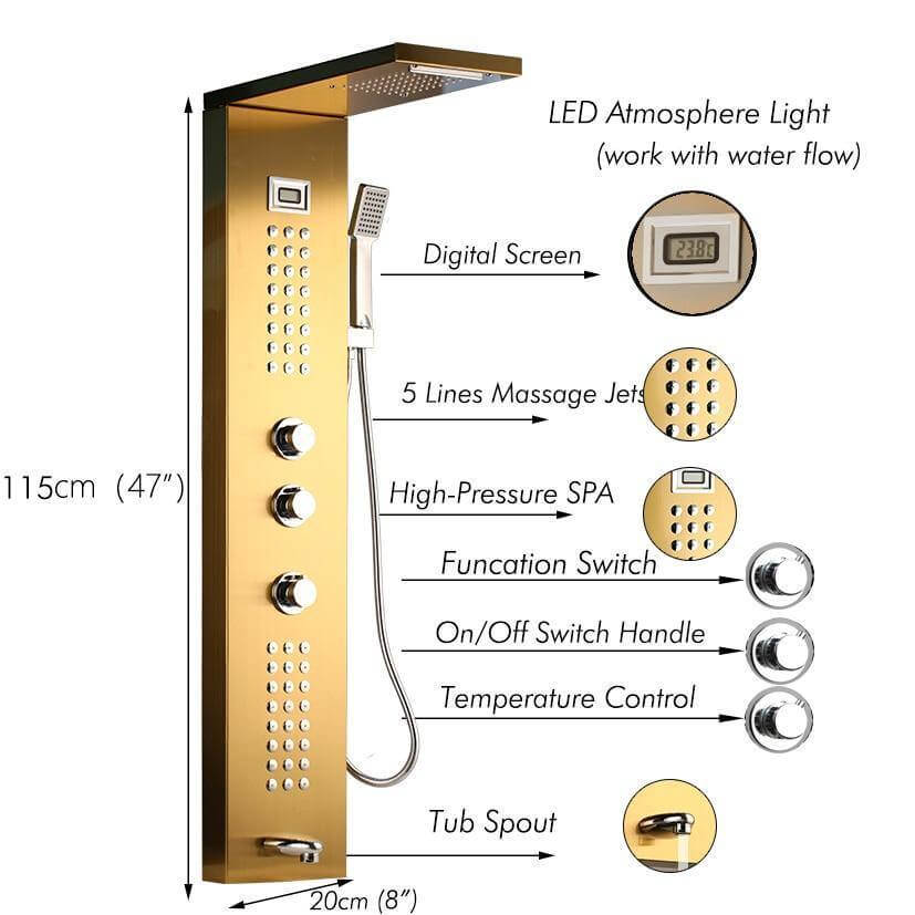 Elegant Digital Massage System Digital Led Panel Shower Sets