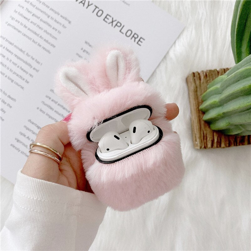 Cute Rabbit Ears Plush AirPods Case