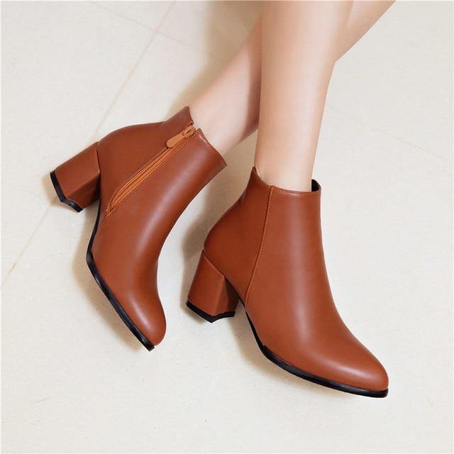 Comfortable Zipper Thick High Heels Ankle Boots for Spring