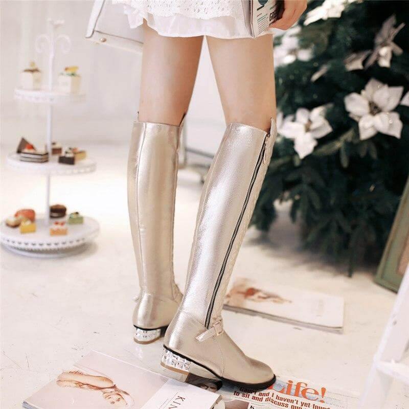 Square Heels Fur  High Boots for Women