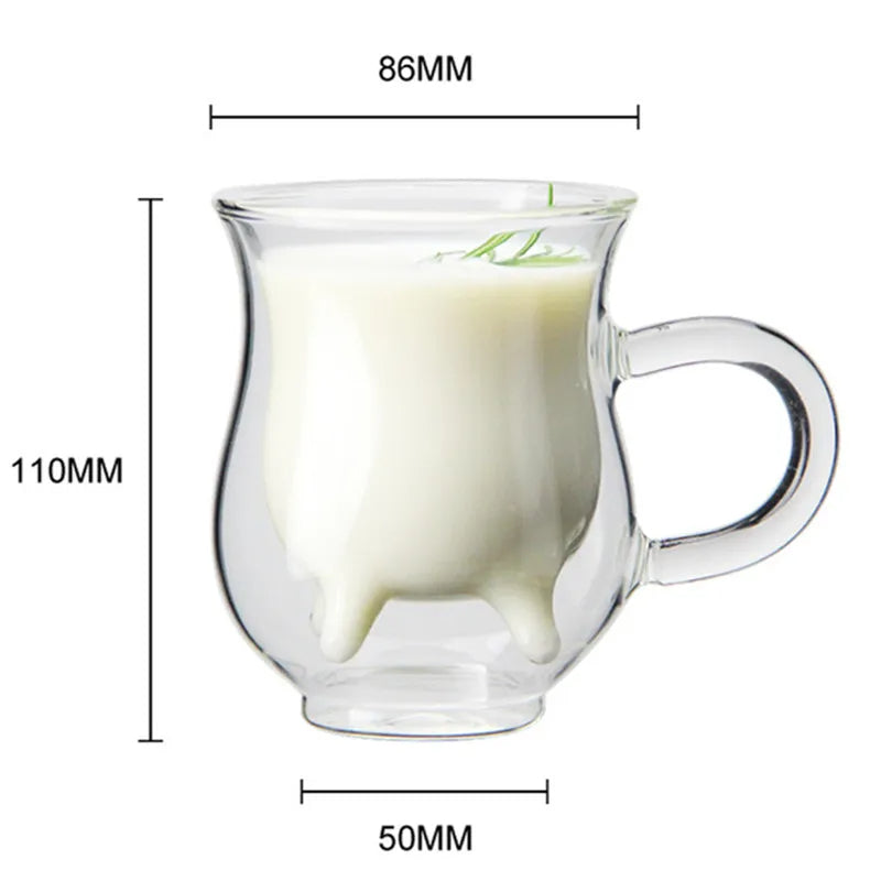 Cow Double Layer Glass Mug