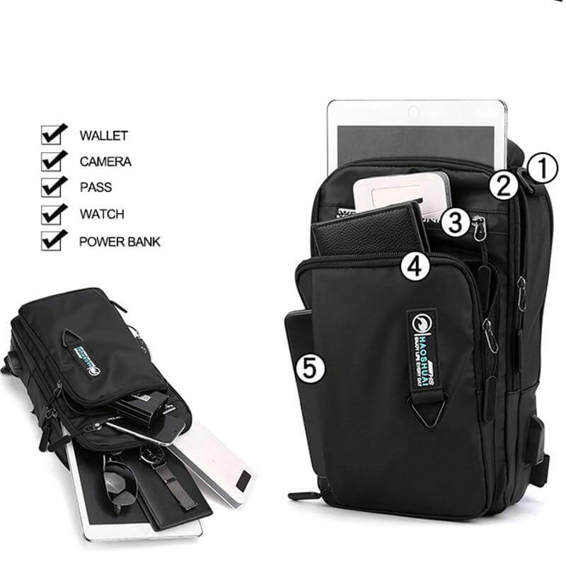 Waterproof USB Cross Body Shoulder Bag