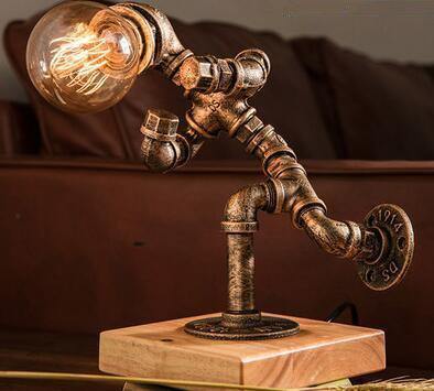 Robot Human Figures Iron Pipe Table Lamps