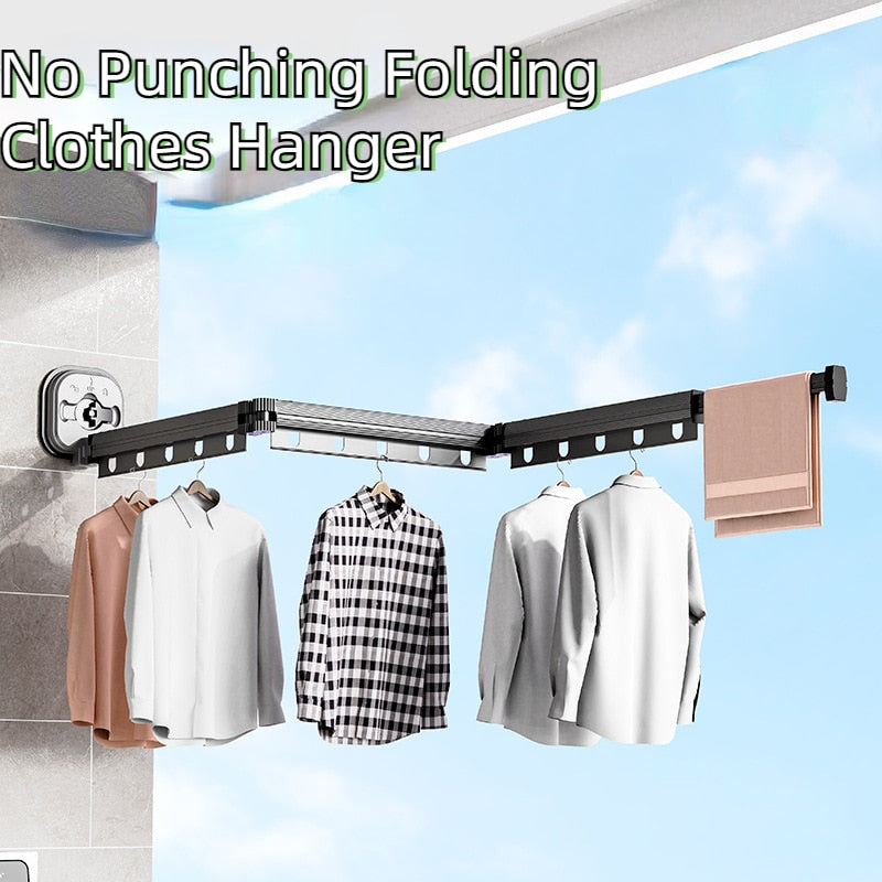 Easy Hang Wall-Mounted No-Punch Retractable Laundry Rack