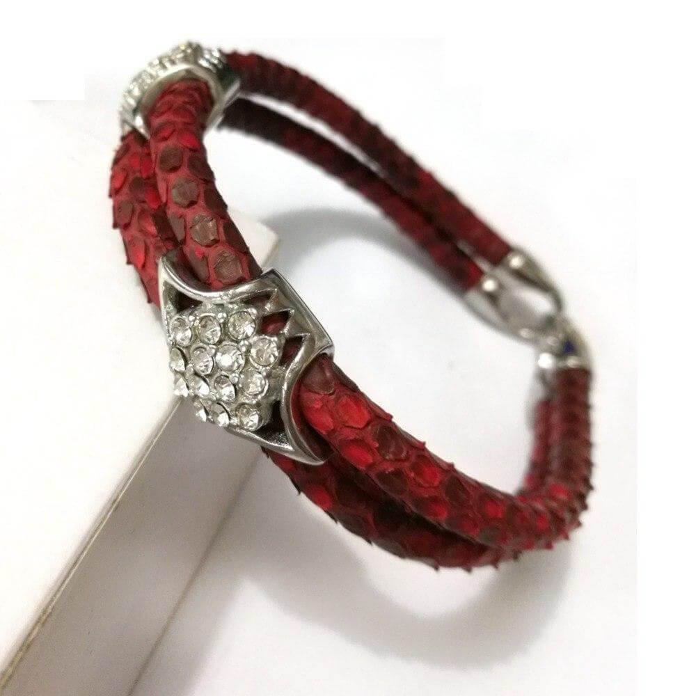 Luxury Python Snake Leather  Bracelets with Gold Steel