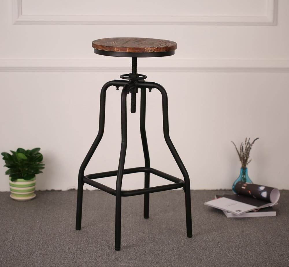 Natural Pinewood Height Adjustable Swivel Bar Stool