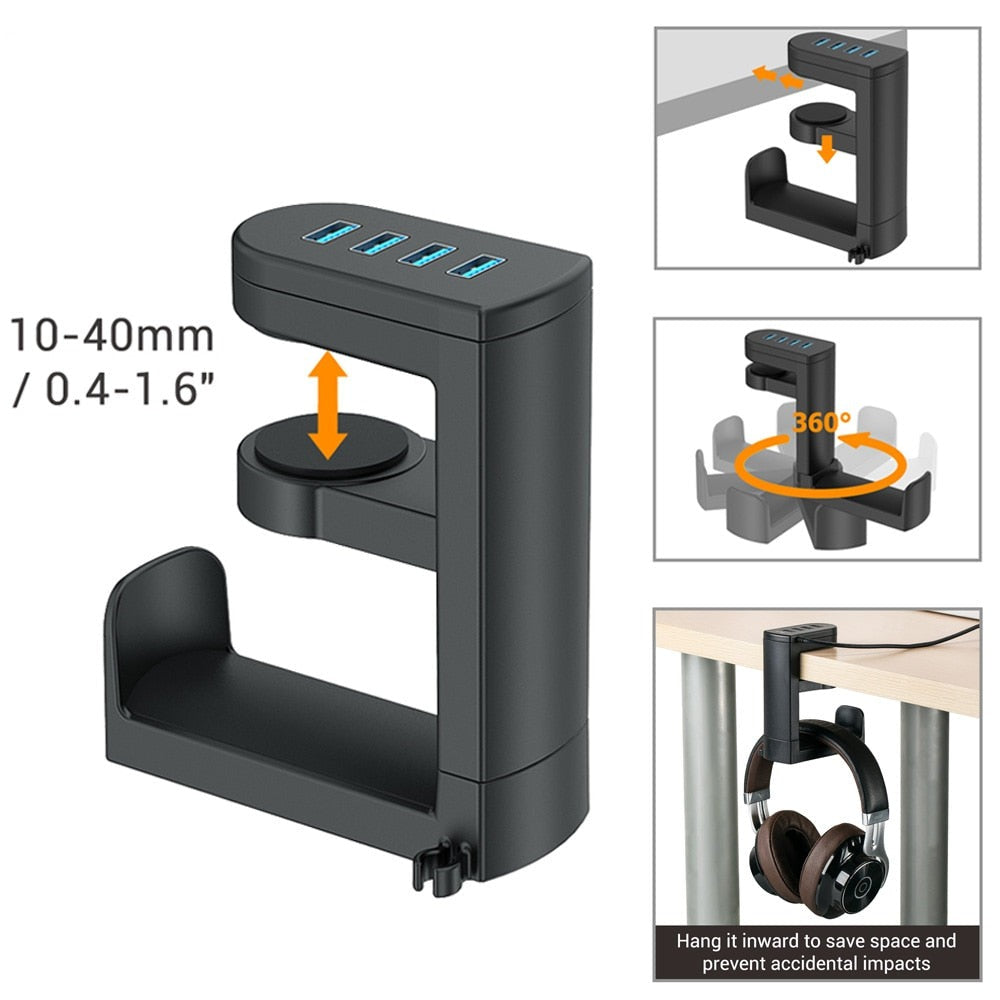 Under Desk USB Ports Headset Holder