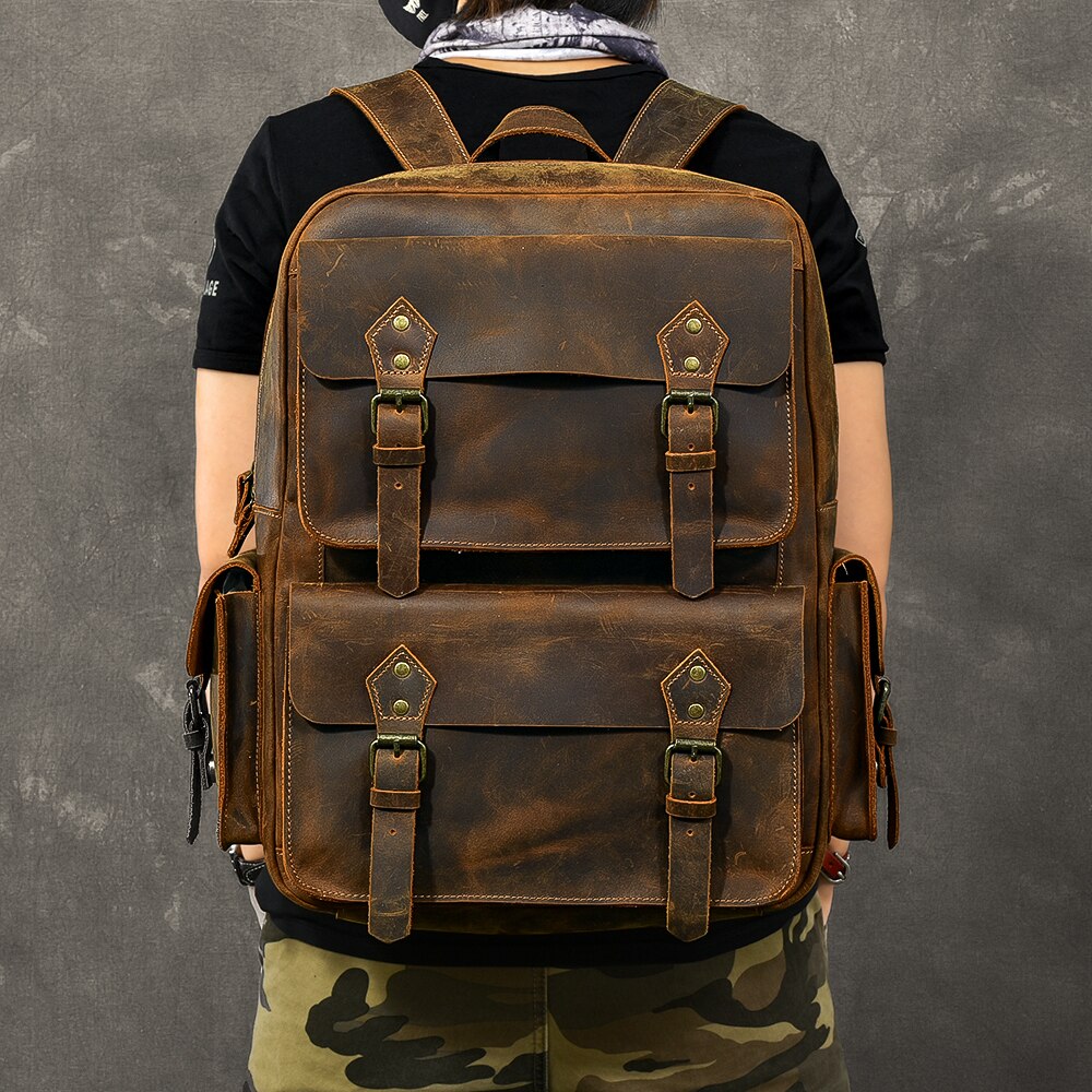 Large Capacity Leather Retro Men's Outdoor Backpack