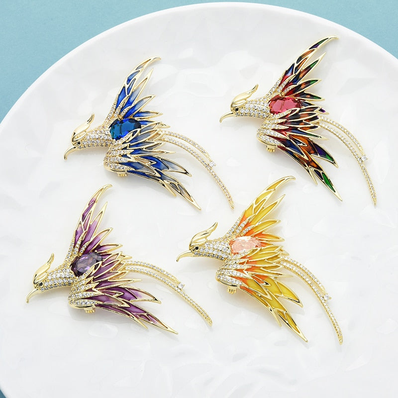 Colorful Flying Phoenix Brooches