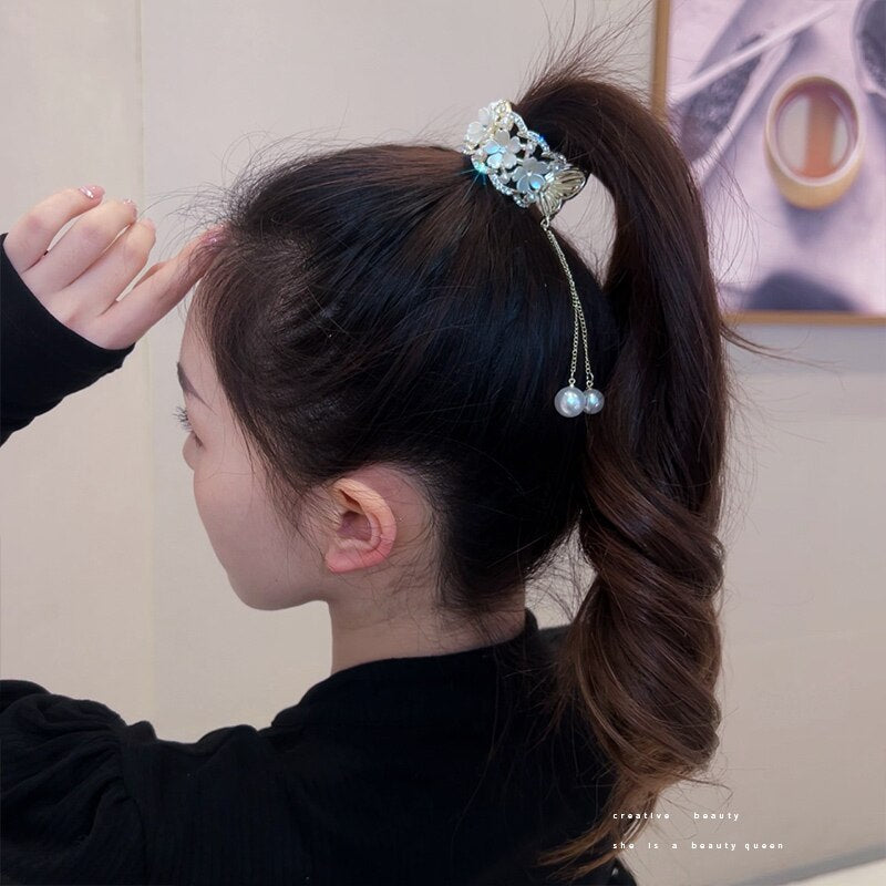 Royal Rhinestone Pearl Ponytail Clip