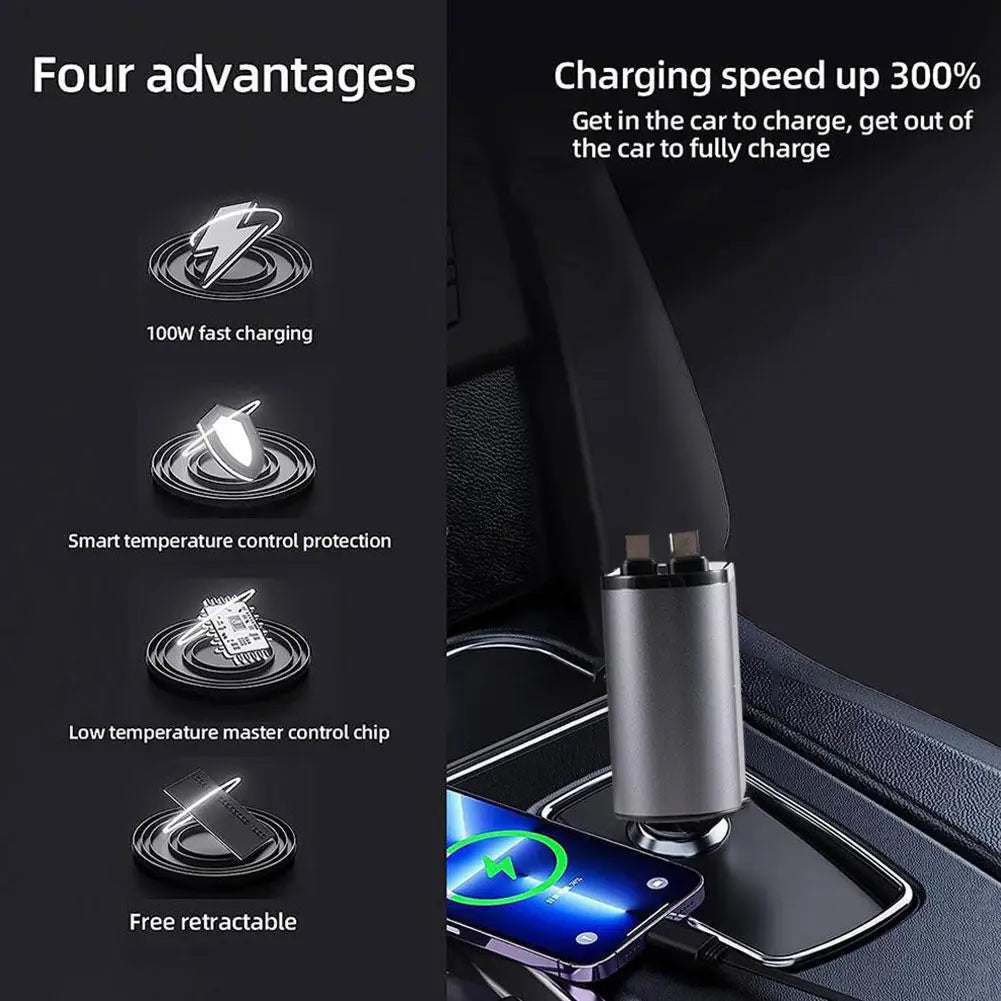 4in1 Retractable Fast Charging Car Lighter Charger