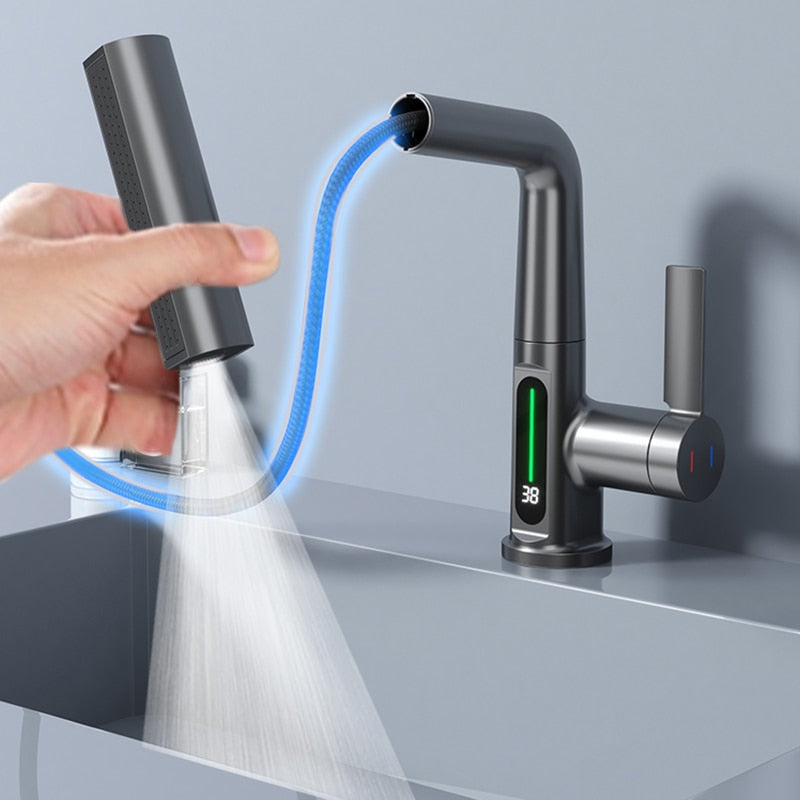 Modern Sleek Waterfall Temperature Display Faucet