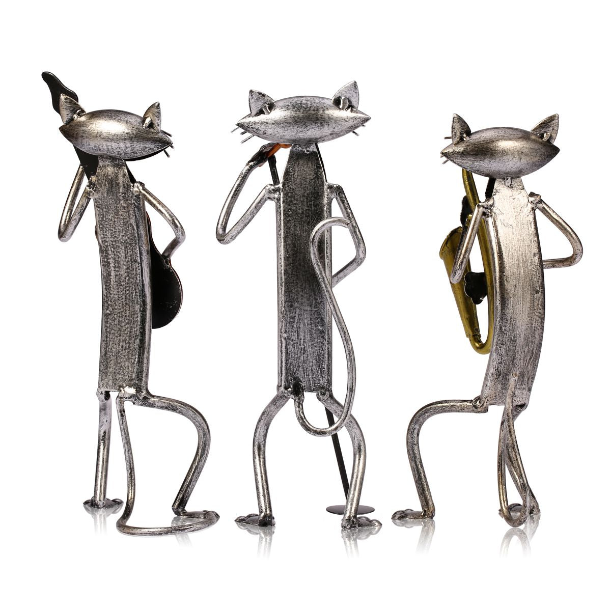 3 Mini Musician Cats Modern Sculpture