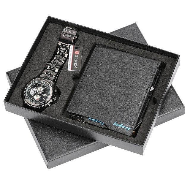 Men Watches Steel/Leather Gift Set