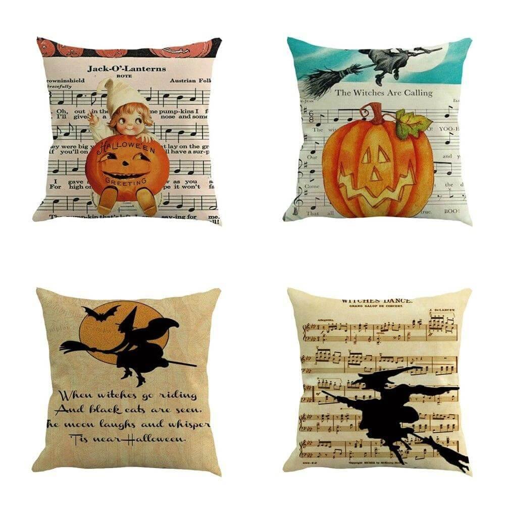 Halloween Pumpkin and Witch Printed Pillow Cases