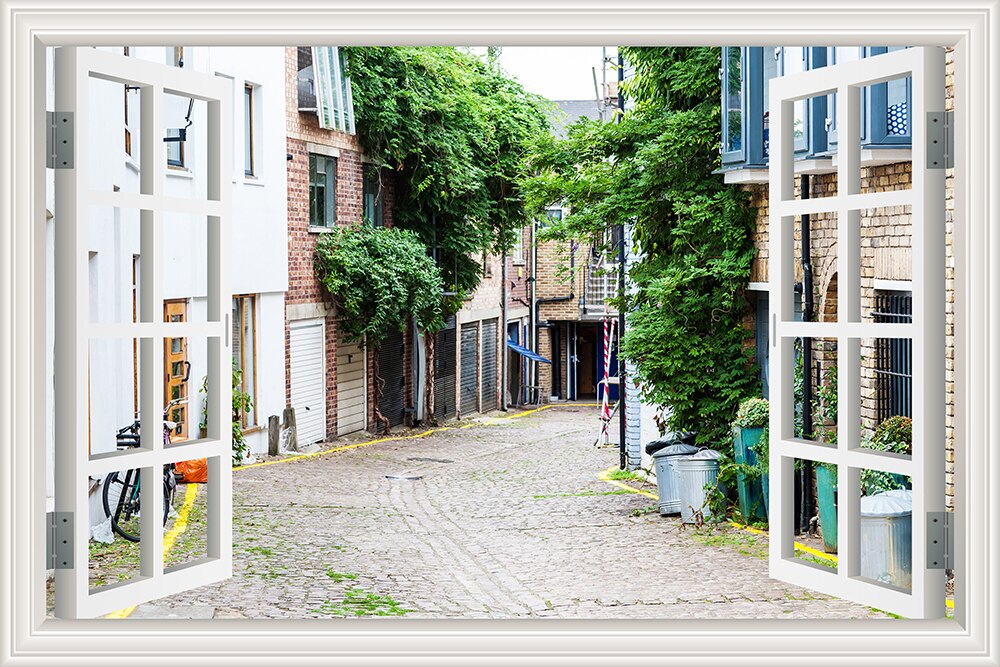 3D Street Scene Self-Adhesive European Wallpaper