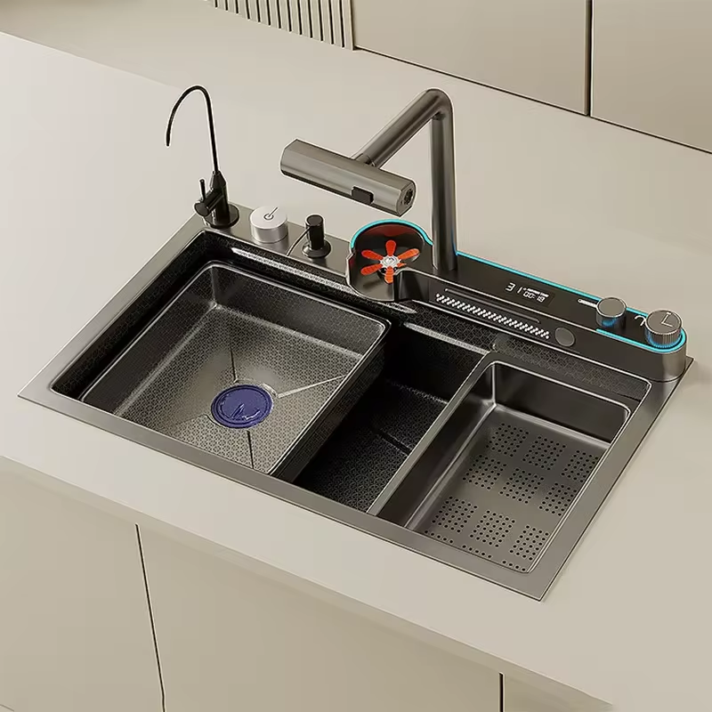 Honeycomb Digital Nano Integrated Stainless Steel Waterfall Sink