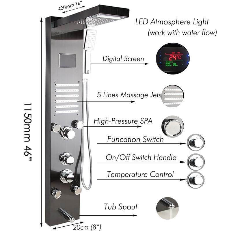 Elegant Digital Massage System Digital Led Panel Shower Sets