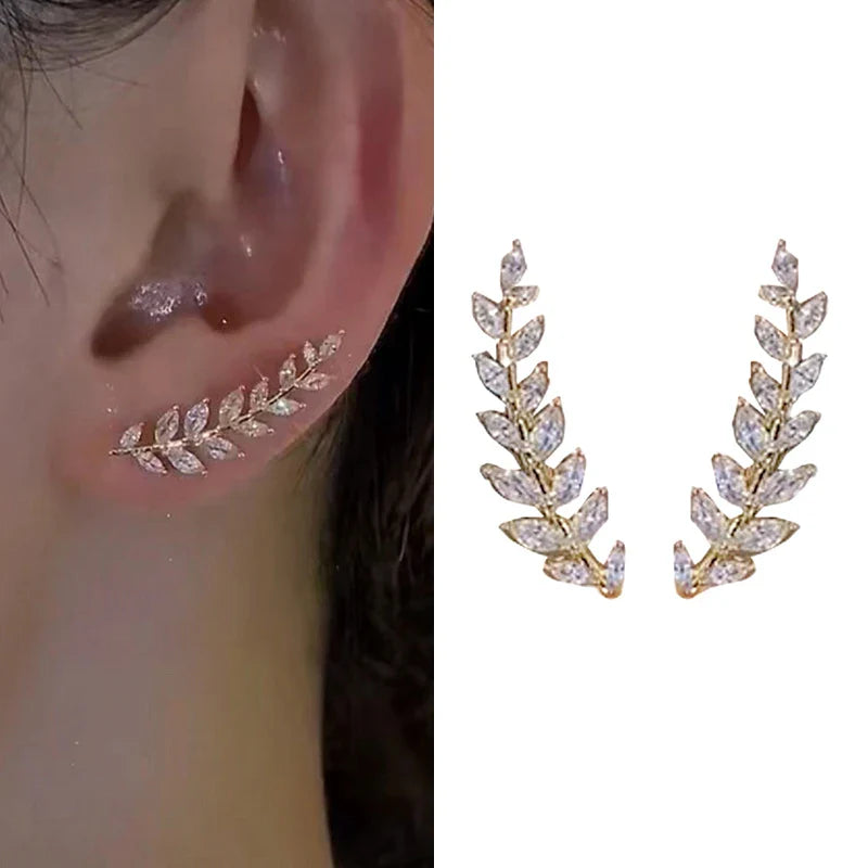 Crystal Leaf Design Cuff Earring