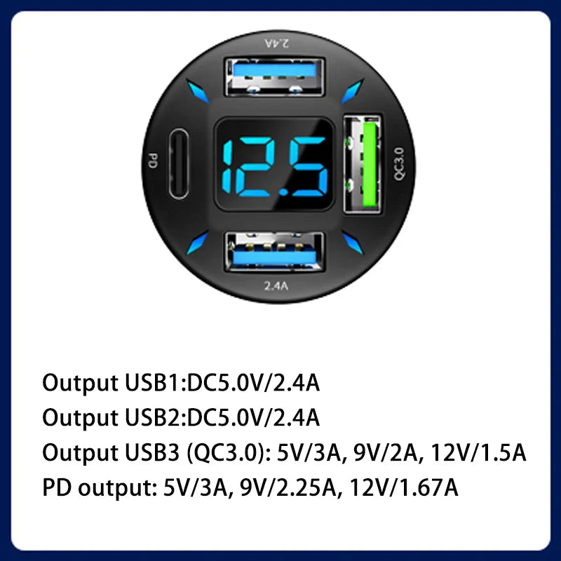 4-Port Digital Car Lighter Fast Charger