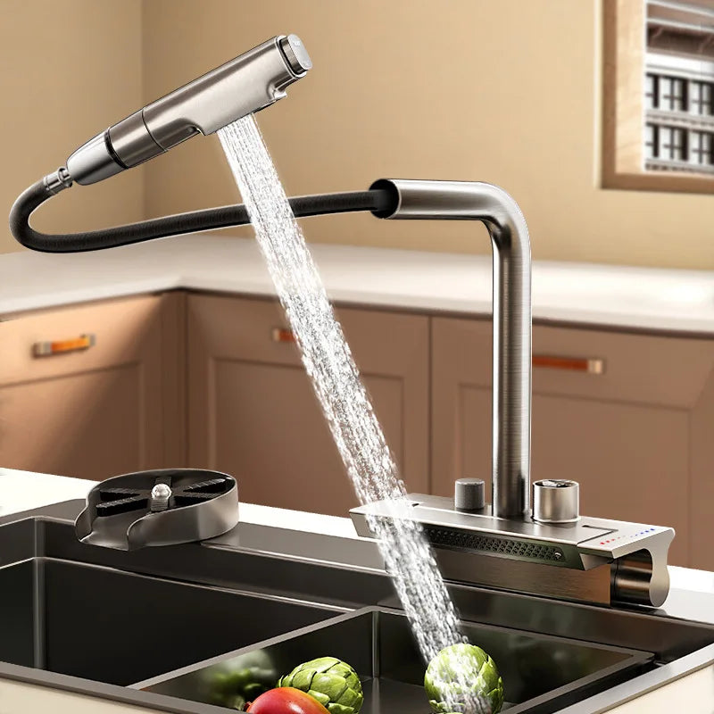 Digital Pull-Down Rain Waterfall Kitchen Faucet