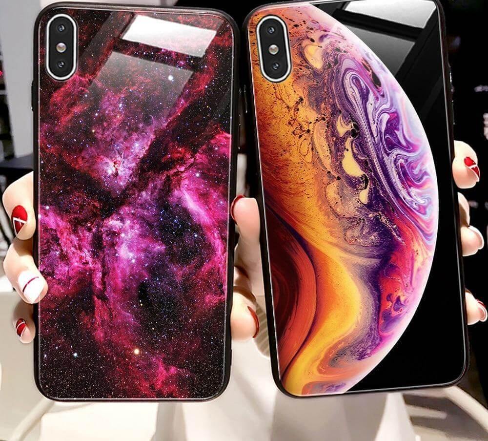 Luxury Space Silicone Glass Anti Slip Iphone Cases