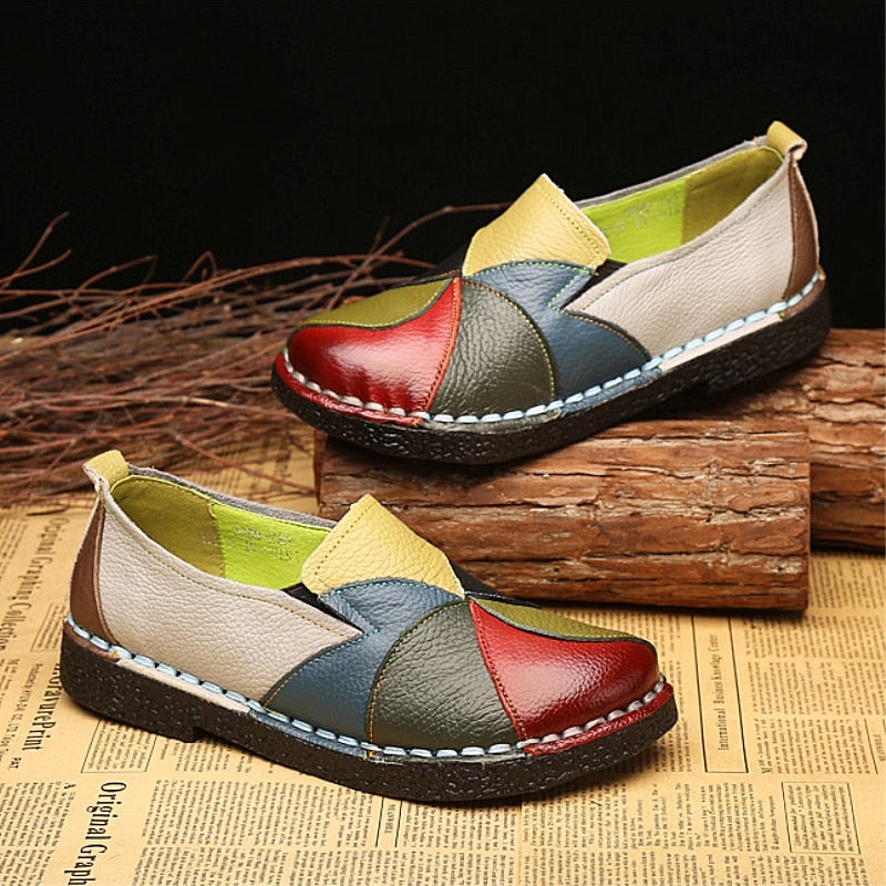 Mixed Colors Women Leather Casual Shoes