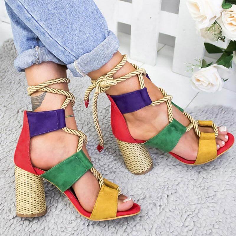 Lace Up Colorful Gladiator Sandals