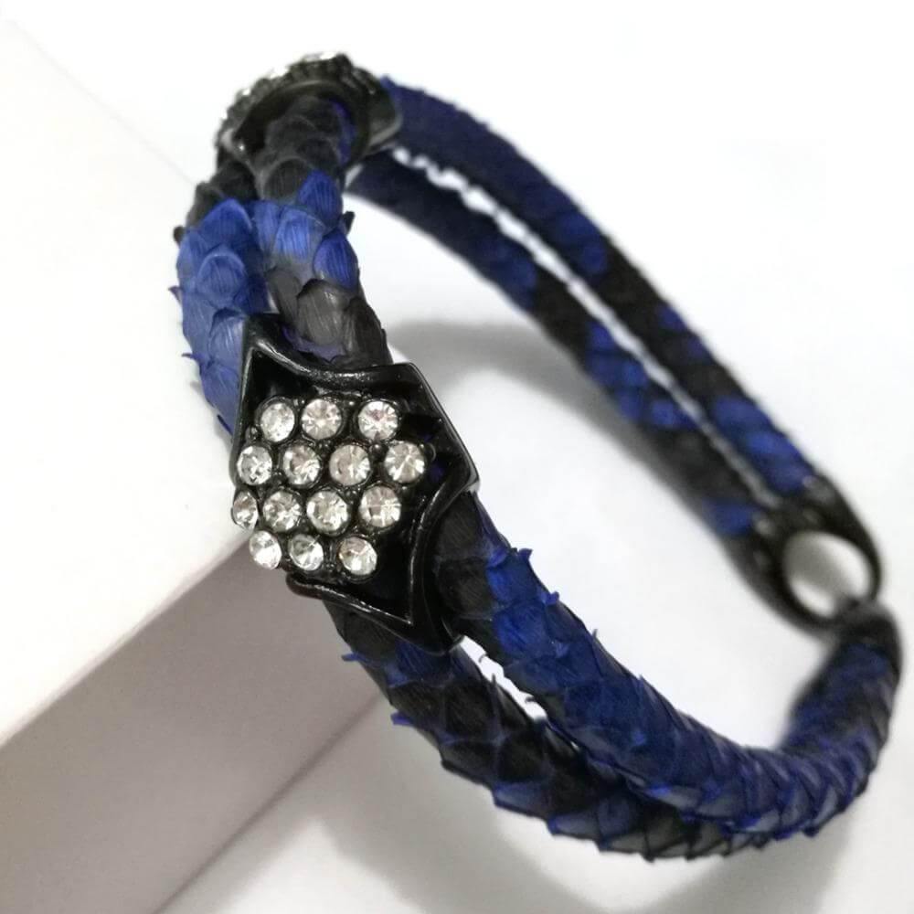 Luxury Python Snake Leather  Bracelets with Gold Steel