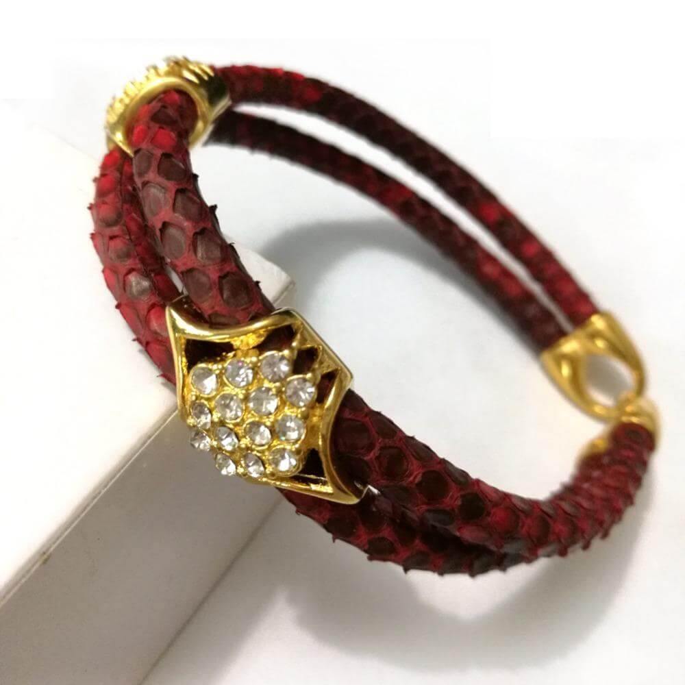 Luxury Python Snake Leather  Bracelets with Gold Steel