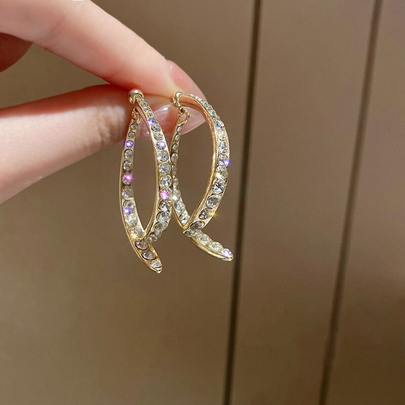 Korean Style Rhinestone Geometric Earrings