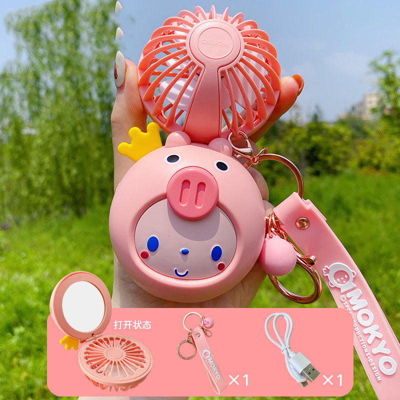 Cartoon USB Charging Fan Makeup Mirror