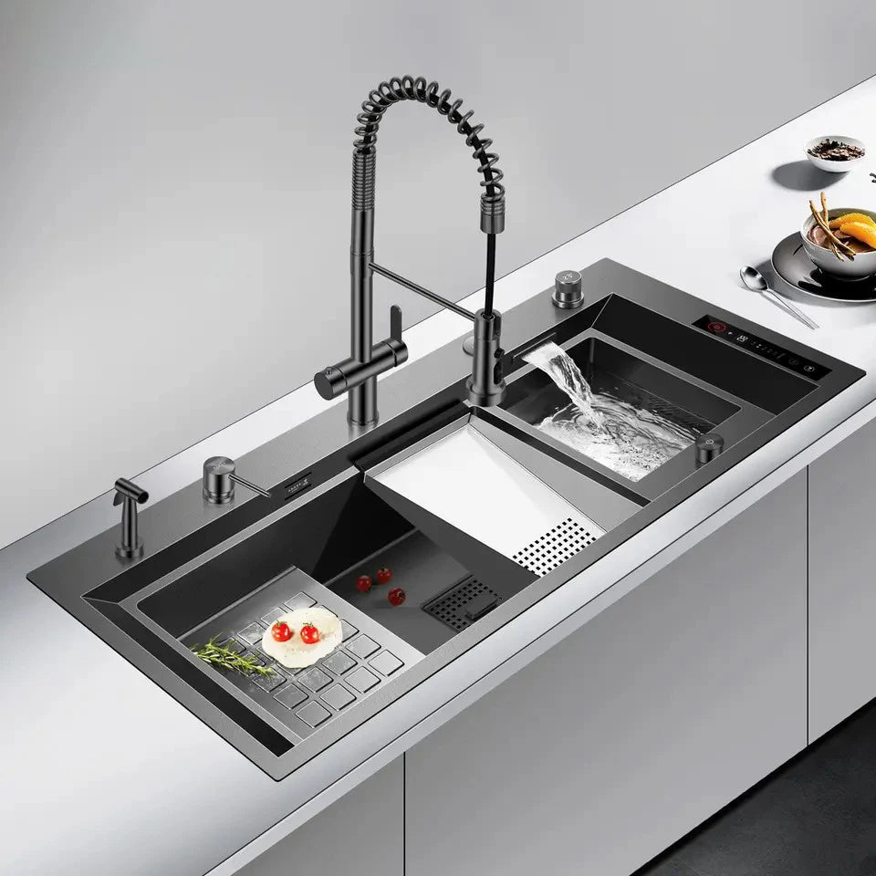 Modern Waterfall Design Touch Controls Modern Sink