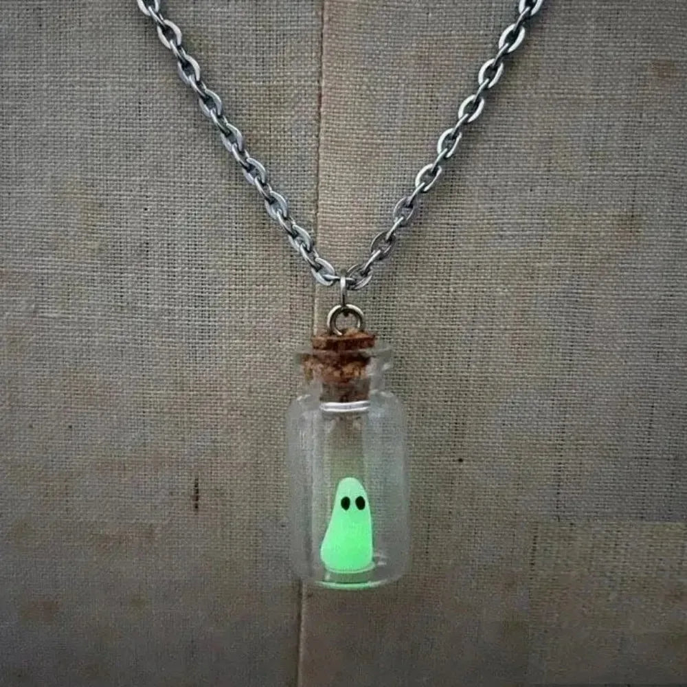 Glowing Captured Spooky Ghost Bottle Necklace