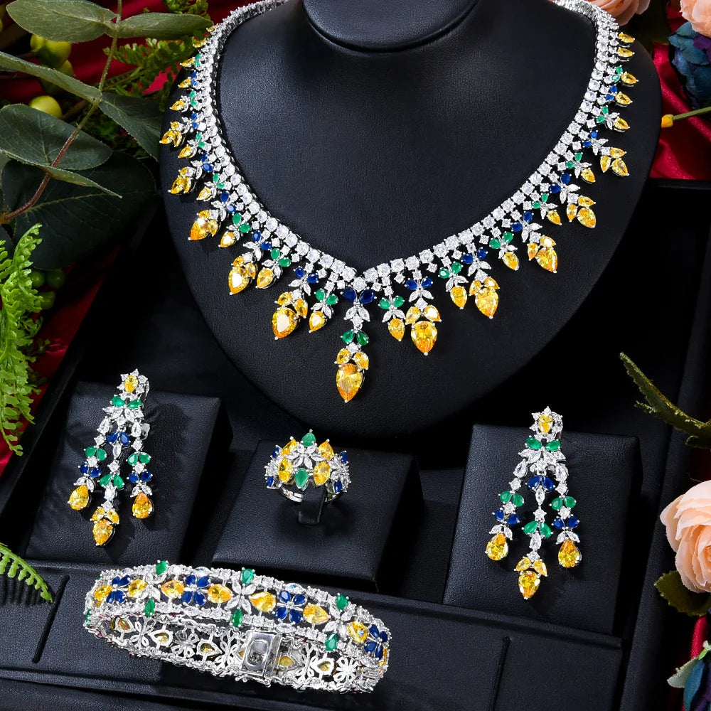 Zircon Crystal Turquoise Luxury African Jewelry Gift Set