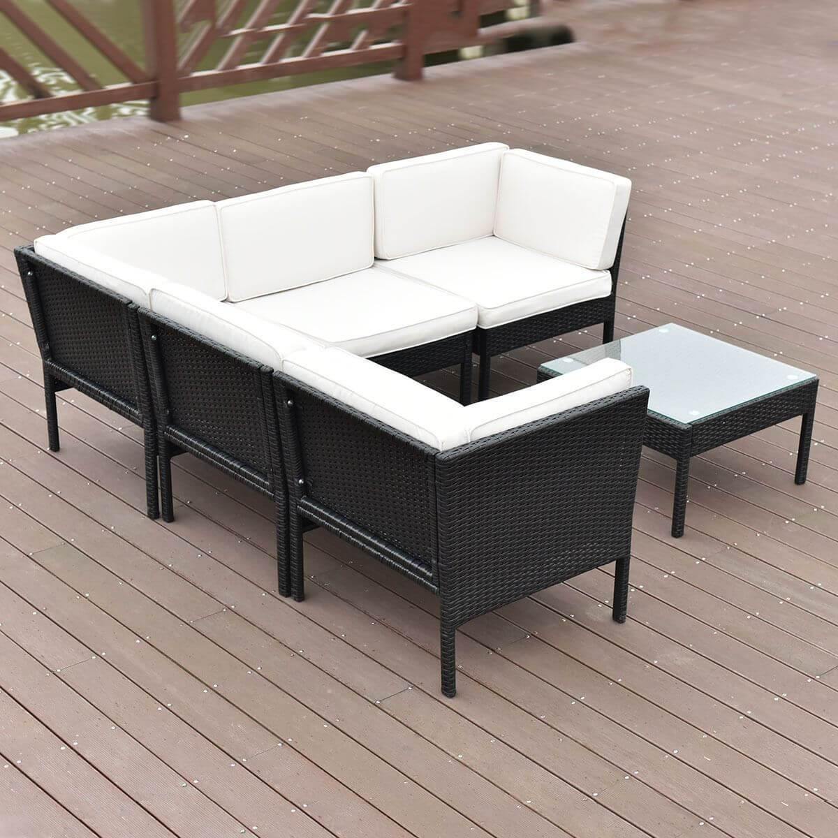 6 PCS Sofa Cushioned Garden Corner Couch Sofa Table Set