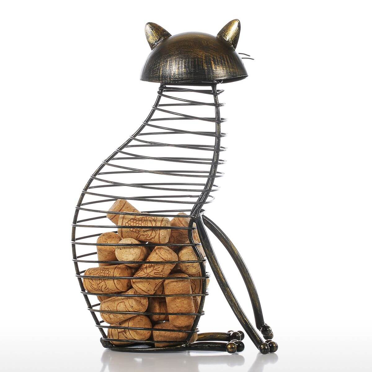 Metal Cat Figurines Cork Container