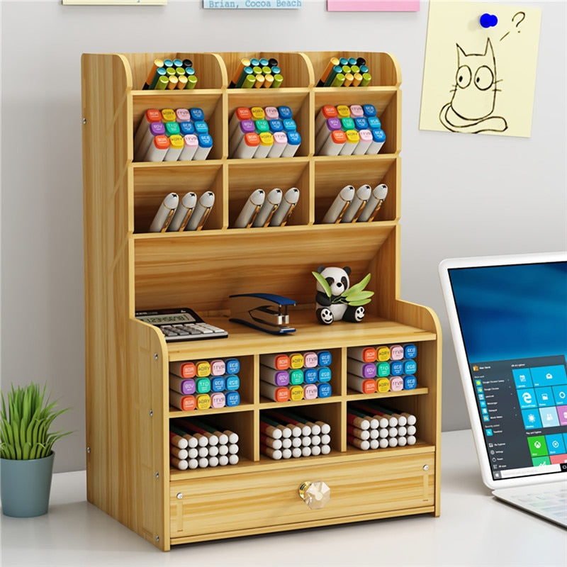 Minimal Wooden Desk Stationery Organizer