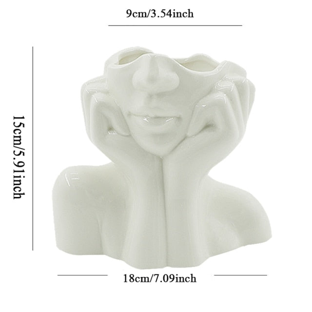 Ceramic Abstract  Human Face Flower Vase