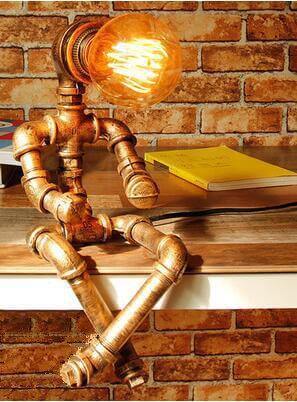 Robot Human Figures Iron Pipe Table Lamps