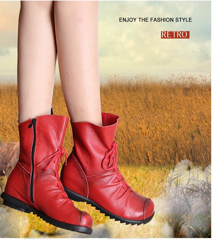 Vintage Look Winter Low Heel Casual Female Short Boots