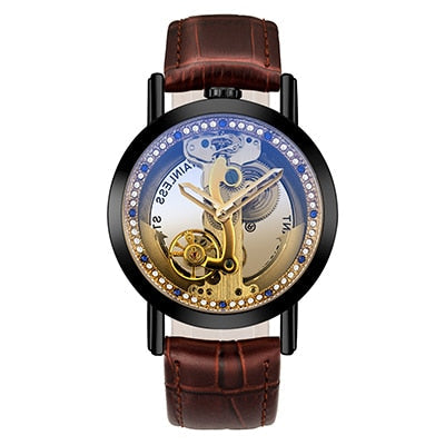 Crystal Mechanical Transparent Leather Watch