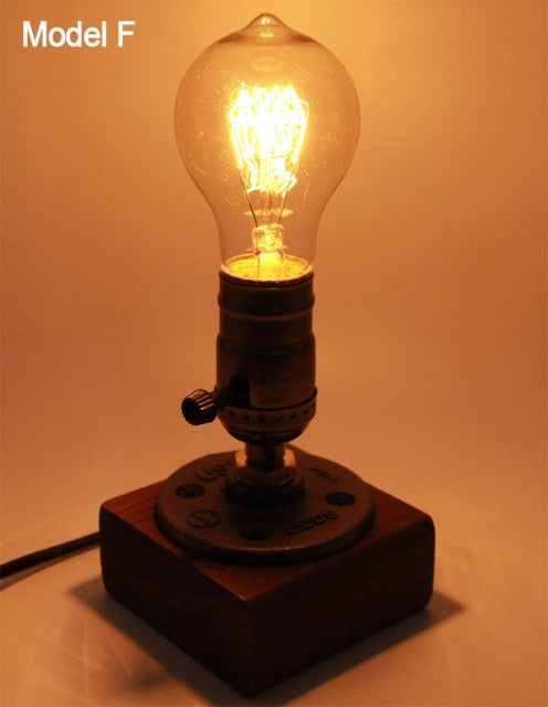 Vintage Industrial Wooden Dimmable Table Lamp