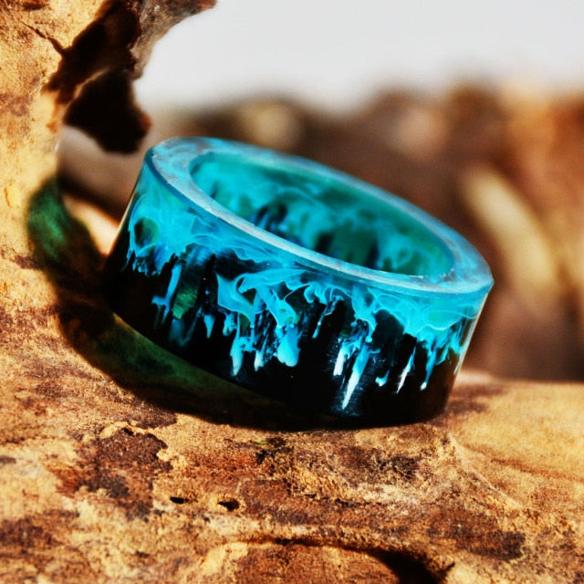 Magical Mountains Wooden Resin Ring