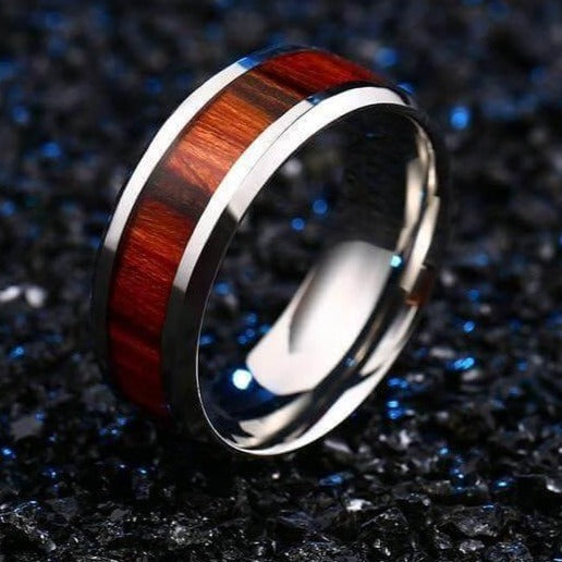 Titanium Stainless High Polished Red Woodiness Rings