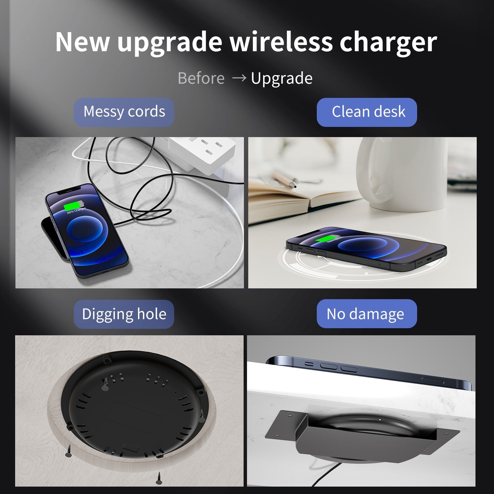 Invisible Under the Desk Wireless Charger