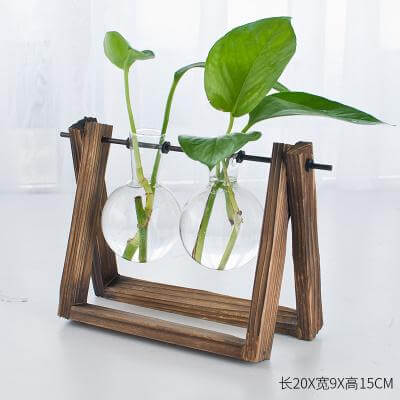 Decorative  Wooden Vase With Wooden Tray