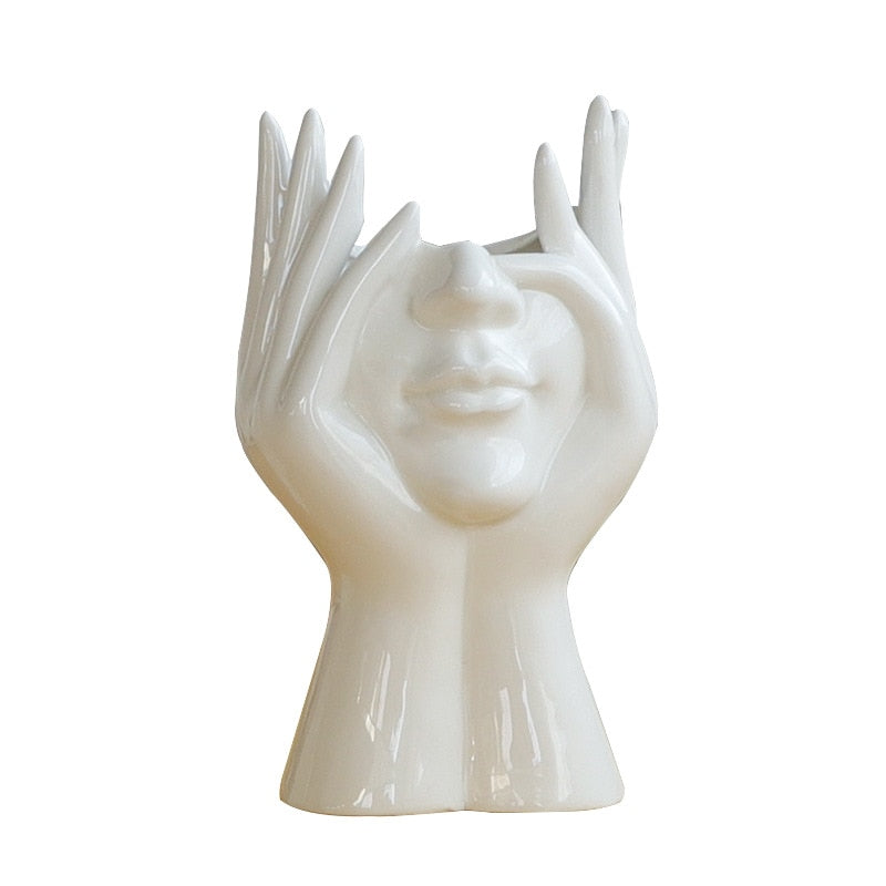 Ceramic Abstract  Human Face Flower Vase