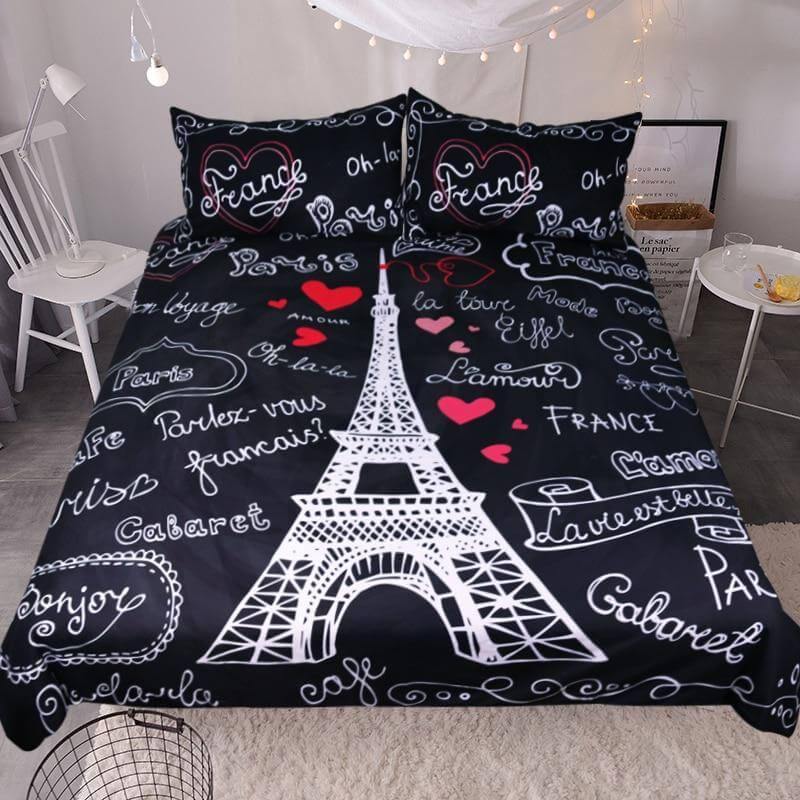 France Paris Tower Black Comfortable Duvet Cover Bedding Set